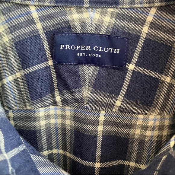 Proper Cloth Button Down Shirt Size 15.5 32.5 Blue Plaid Cotton Twill Preppy Top - Picture 3 of 6